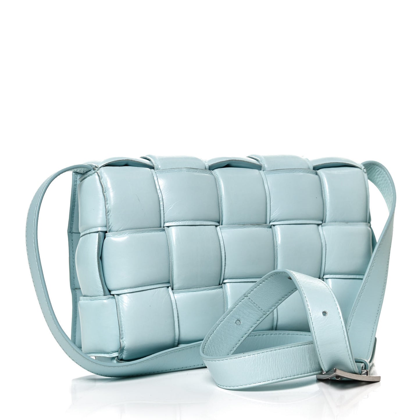 Paper Calfskin Maxi Intreccio Padded Cassette Crossbody Bag Ice