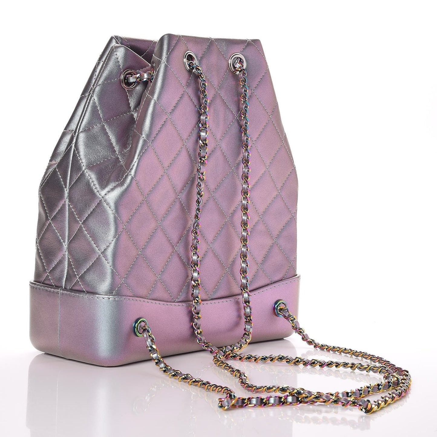 Iridescent Lambskin Calfskin Quilted Gabrielle Backpack Light Purple