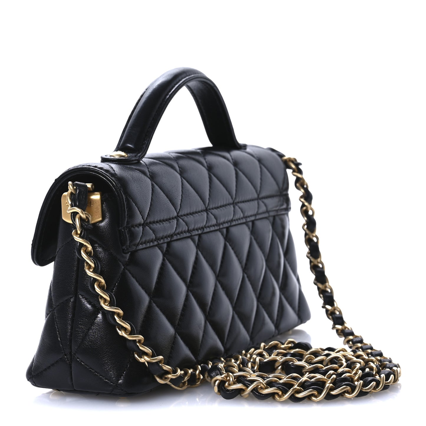 Lambskin Quilted Mini Flap Top Handle Bag Black