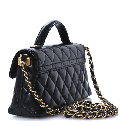 Chanel Lambskin Quilted Mini Flap Top Handle Bag Black 3 of 10