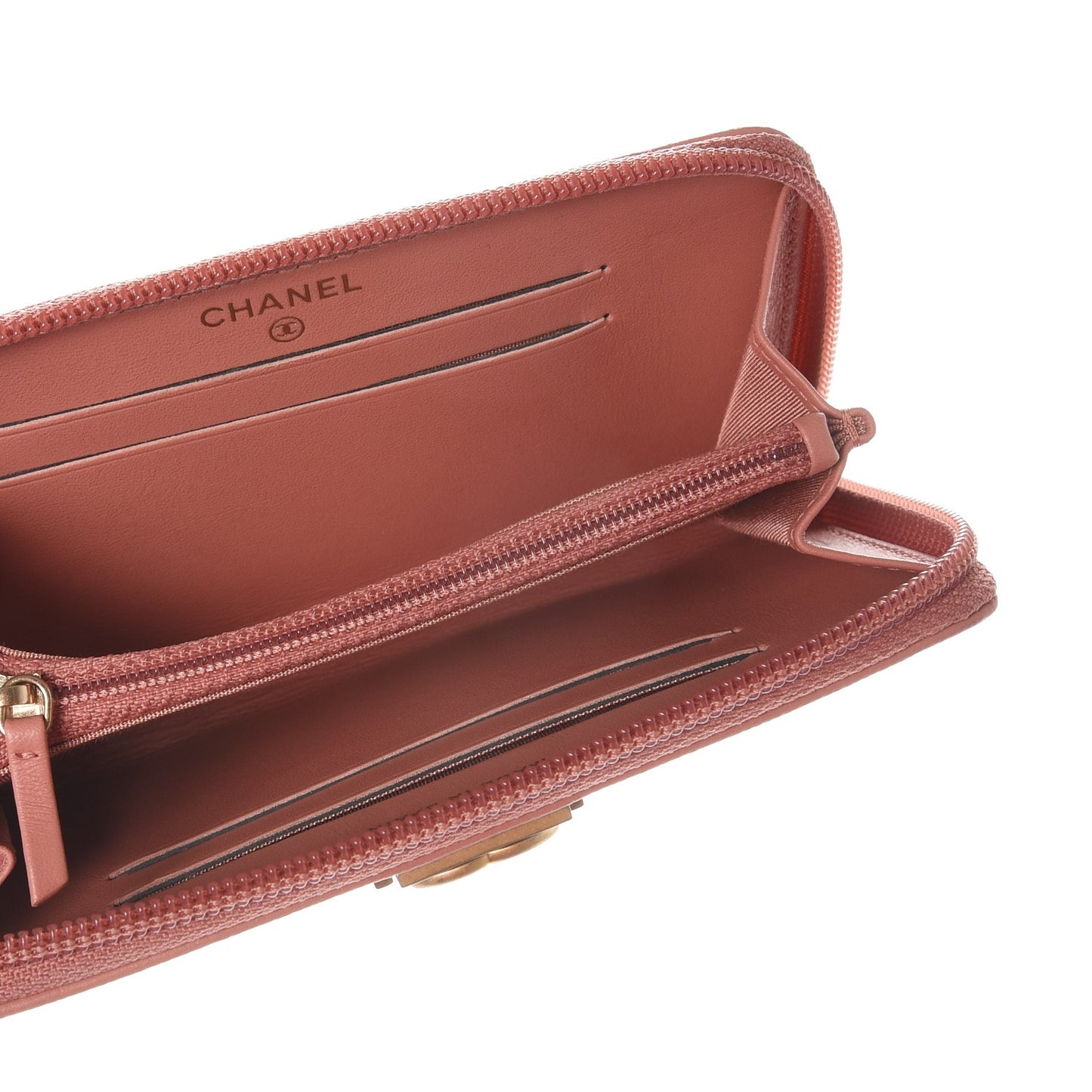 Caviar Quilted Boy Small Zip Around Wallet Pink