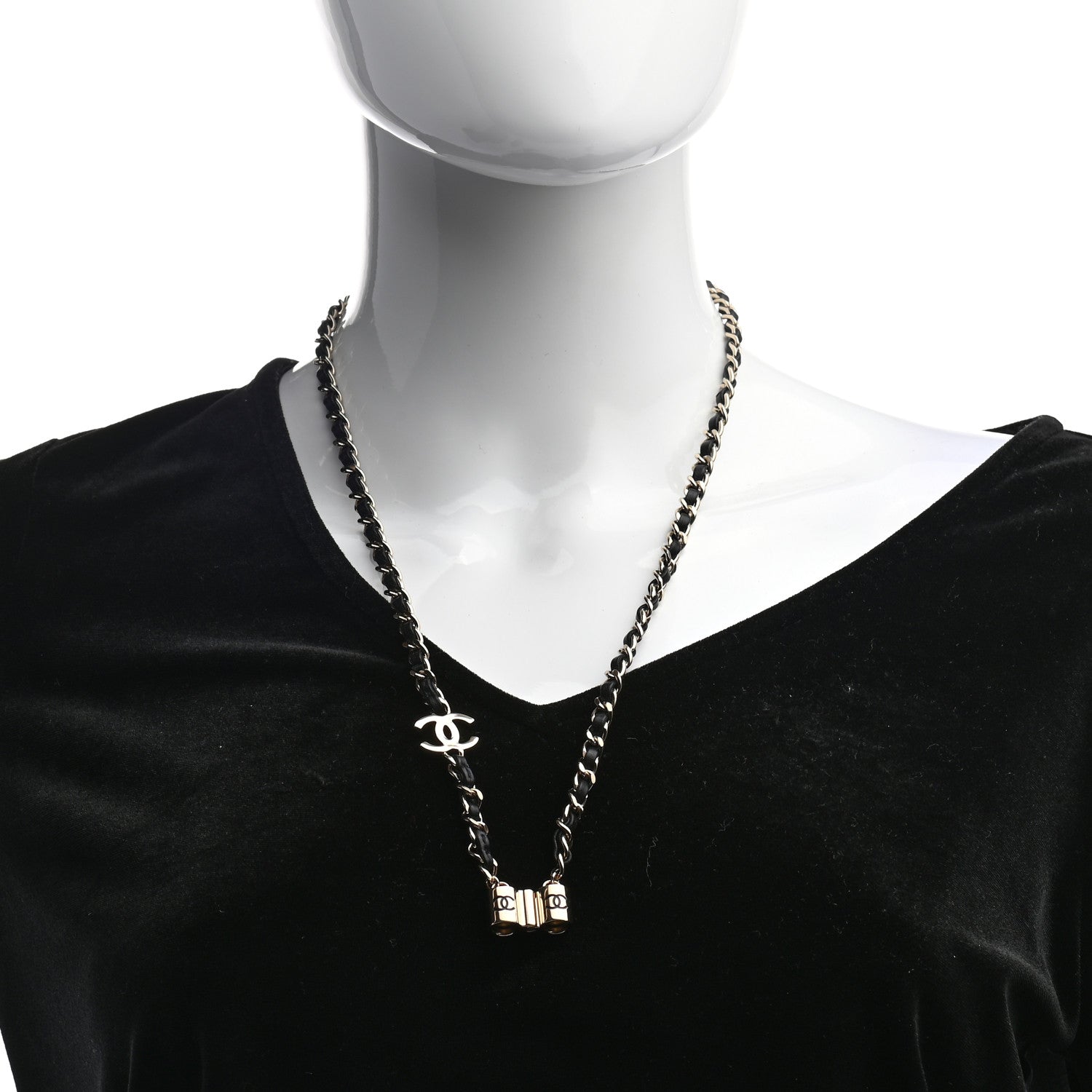 Chanel Metal Lambskin CC AirPods Necklace Gold Black 2 of 7