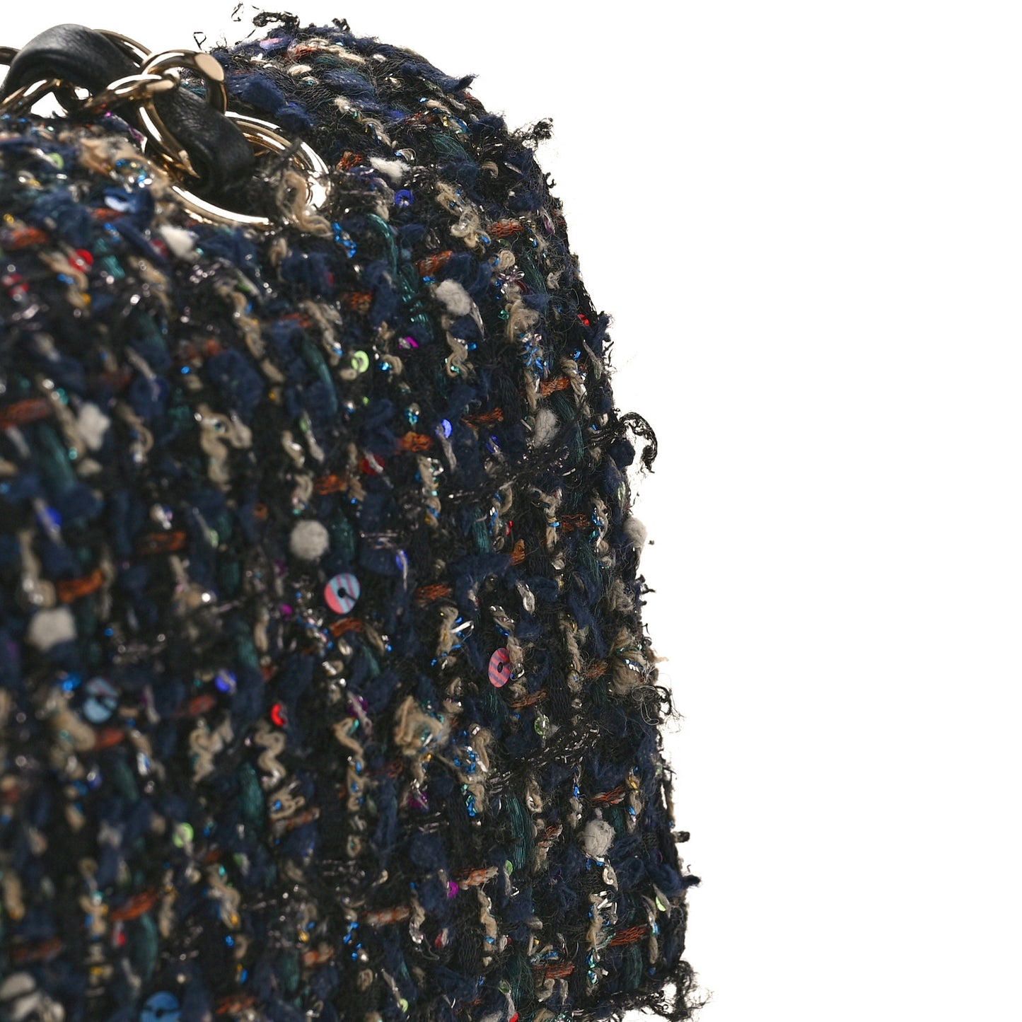 Glittered Tweed Quilted Medium Double Flap Navy Blue Multicolor