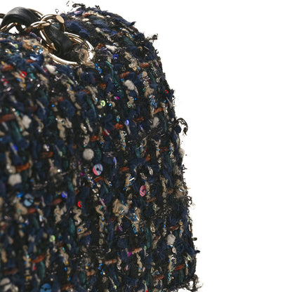 Chanel Glittered Tweed Quilted Medium Double Flap Navy Blue Multicolor 9 of 14
