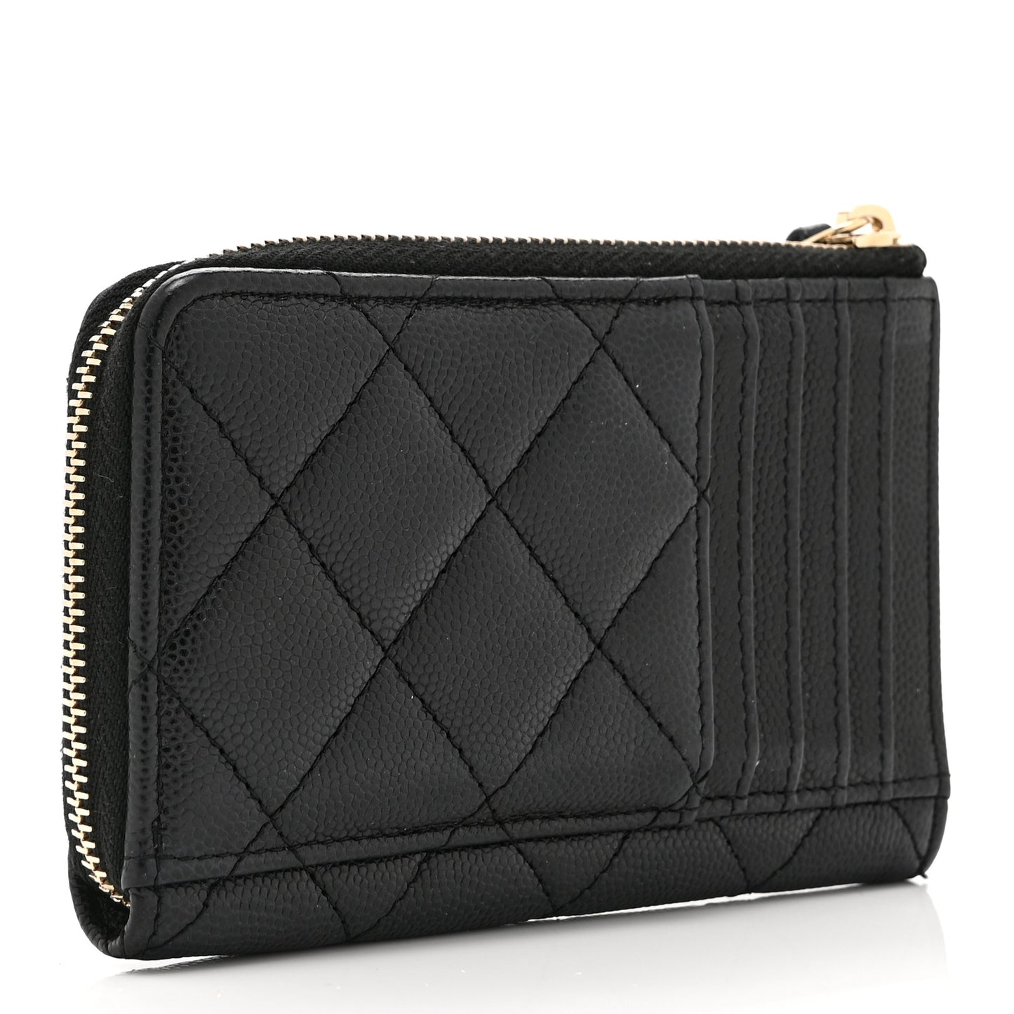 Caviar Quilted CC Zip Around Card Holder Black
