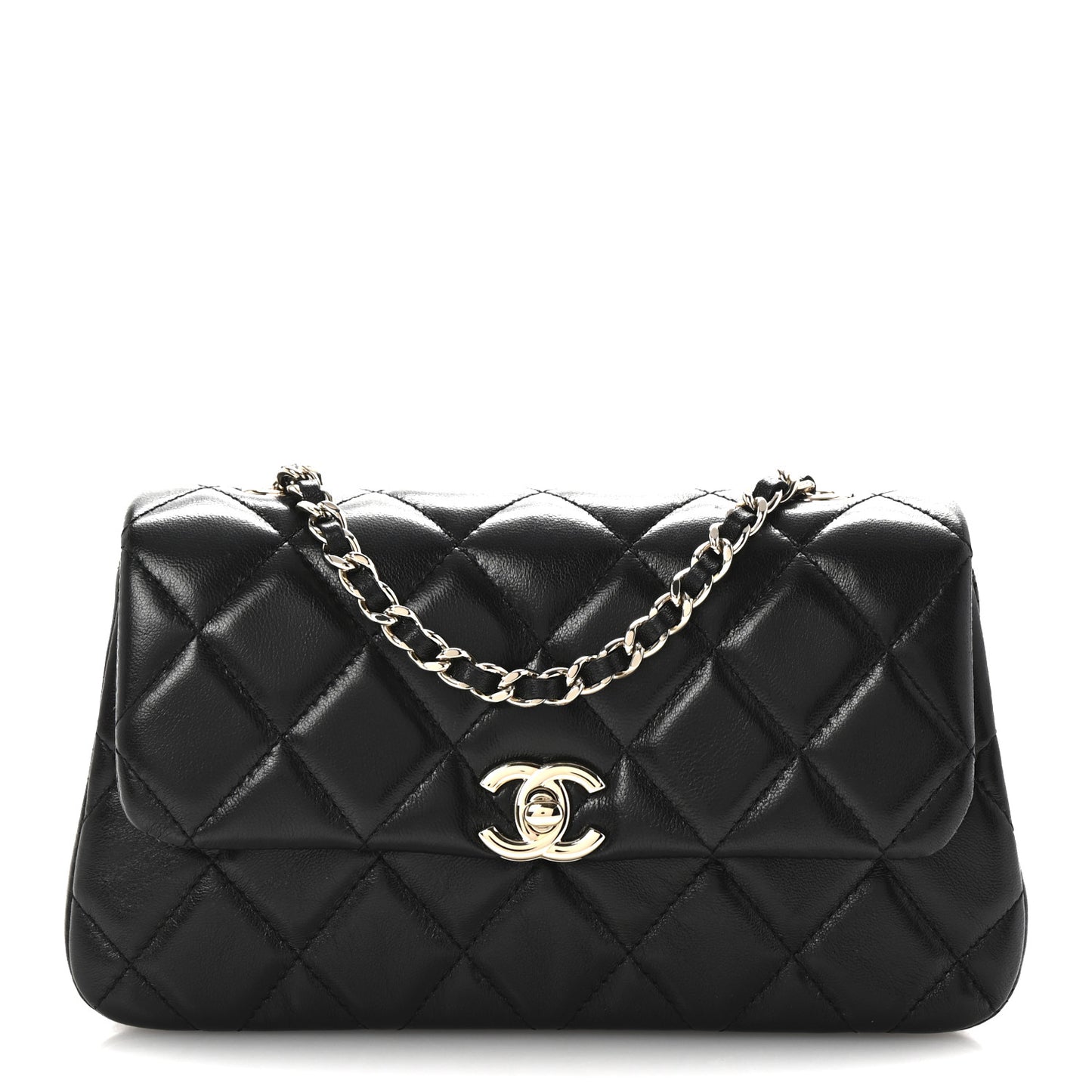 Lambskin Quilted Rectangular Phone Holder Clutch With Chain Black