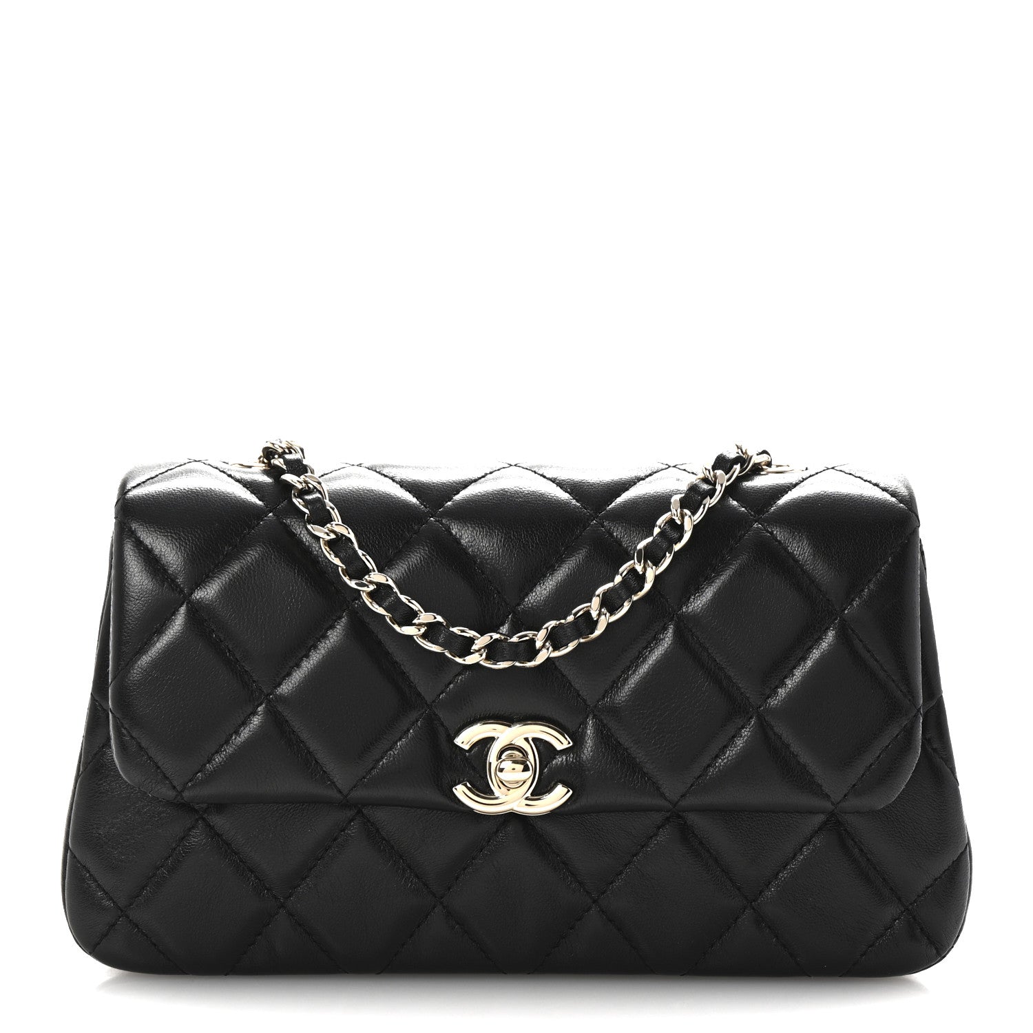 Chanel Lambskin Quilted Rectangular Phone Holder Clutch With Chain Black 1 of 11