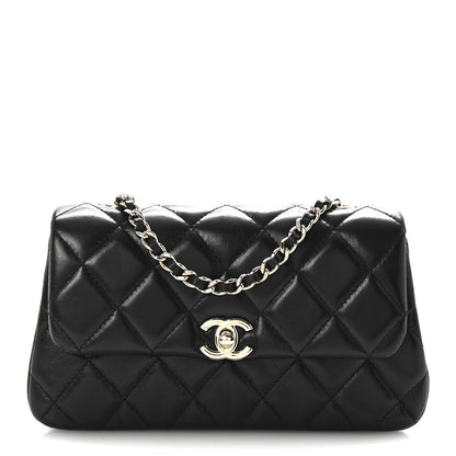 Chanel Lambskin Quilted Rectangular Phone Holder Clutch With Chain Black 1 of 11