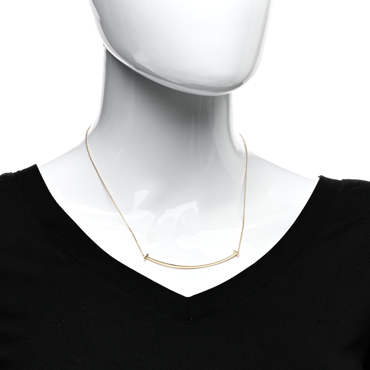 Tiffany 18K Yellow Gold Large T Smile Pendant Necklace 2 of 6