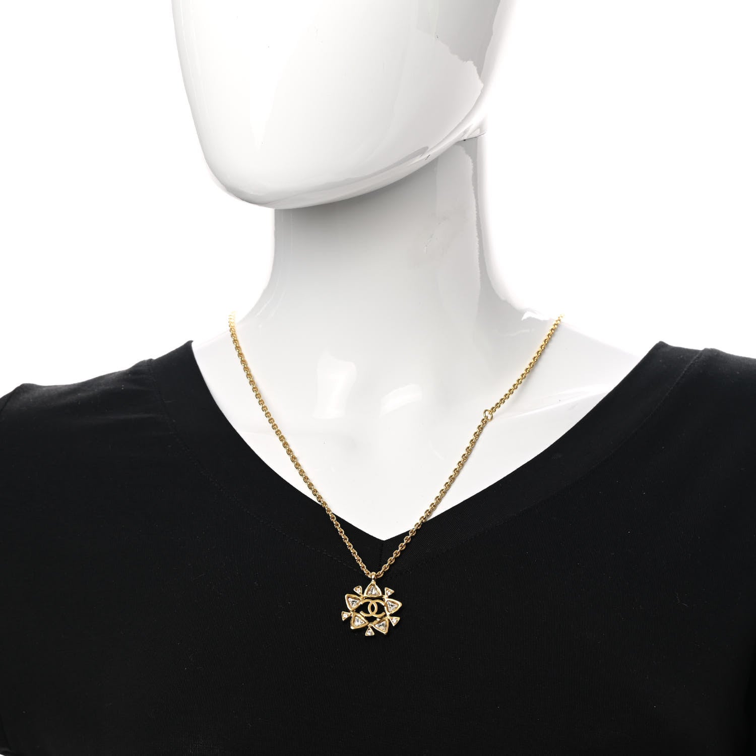 Chanel Crystal CC Pendant Necklace Gold 2 of 5