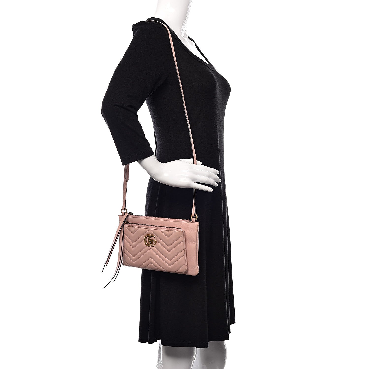 Gucci Calfskin Matelasse Small GG Marmont Double Zip Shoulder Bag Perfect Pink 2 of 10