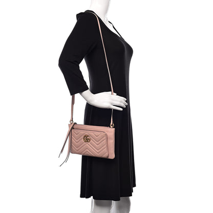 Gucci Calfskin Matelasse Small GG Marmont Double Zip Shoulder Bag Perfect Pink 2 of 10