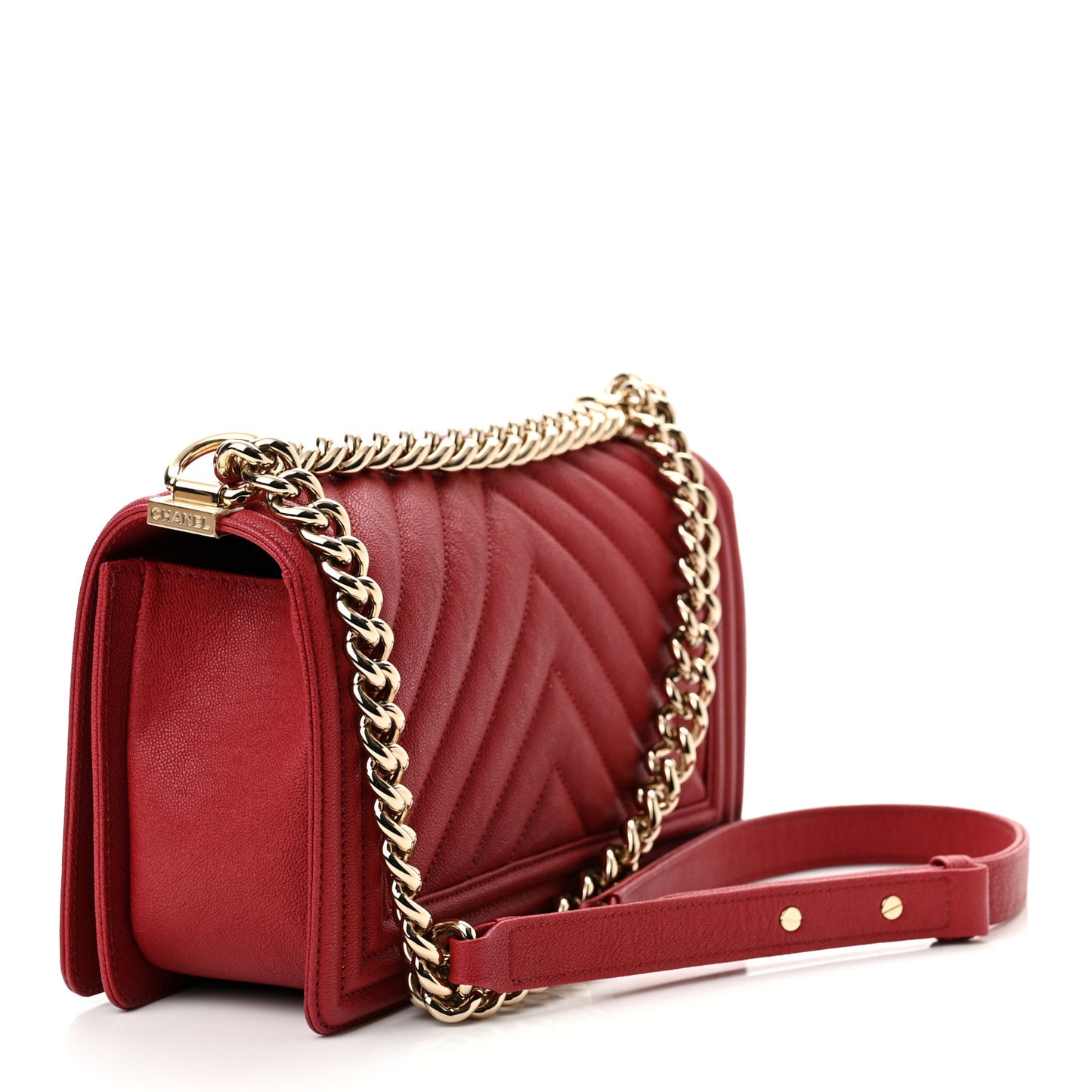 Caviar Chevron Quilted Medium Boy Flap Red