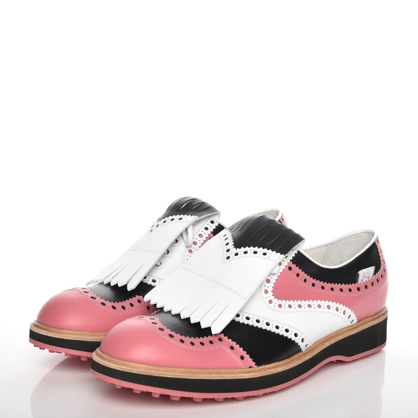 Calfskin Colorblock Brogue Fringe Golf Oxfords 41 Blush