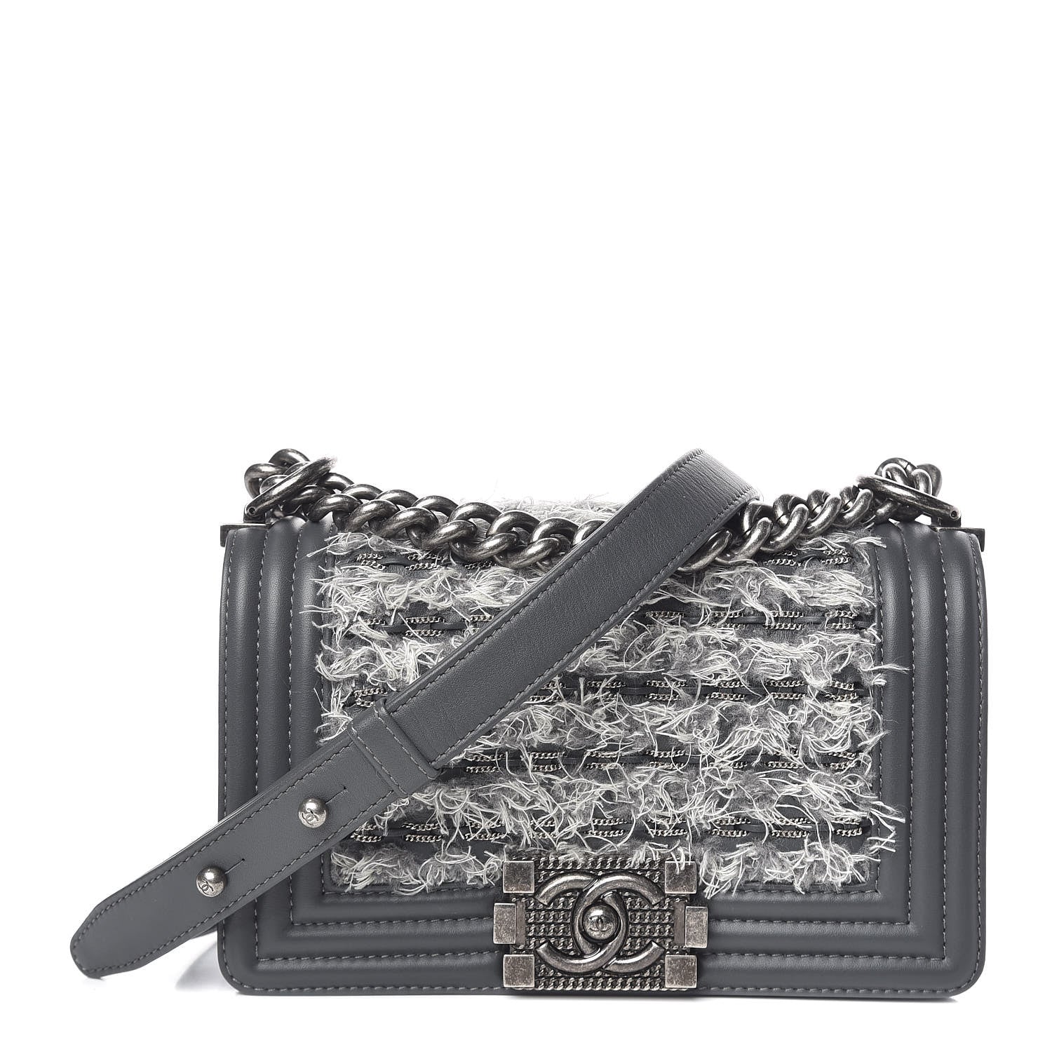 Chanel Tweed Calfskin Small Boy Flap Grey 1 of 12