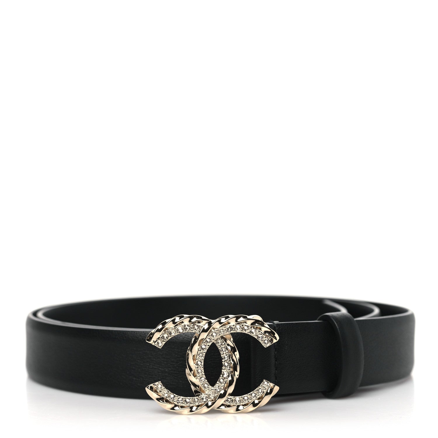Chanel Calfskin Crystal CC Belt 95 38 Black 1 of 8