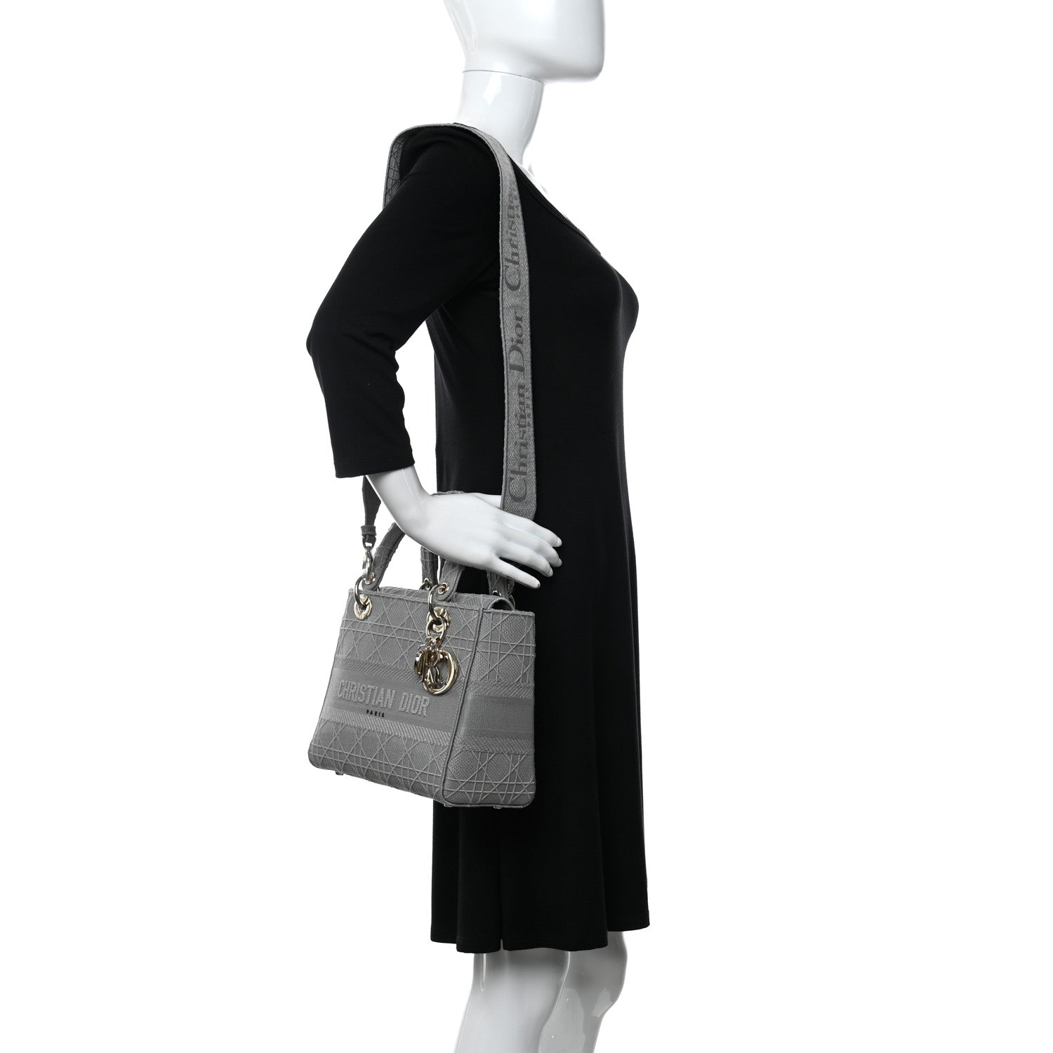 Christian Dior Canvas Embroidered Cannage Medium Lady D-Lite Gray 2 of 12