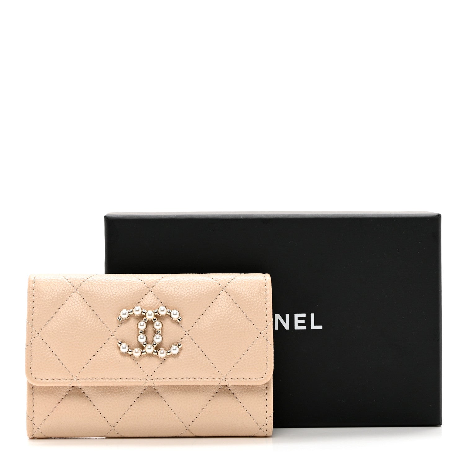 Chanel Caviar Pearl Quilted Coco Candy Flap Card Holder Beige 7 of 7