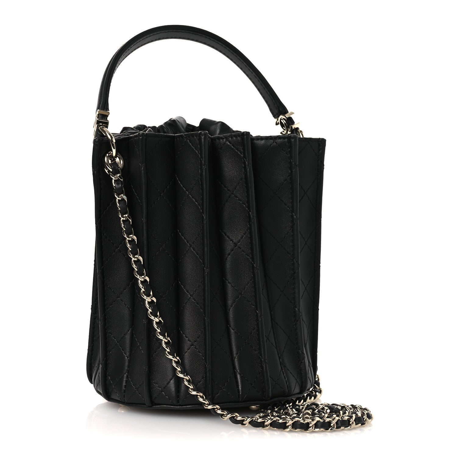 Chanel Calfskin Quilted Pleated Bucket Bag Black 3 of 10