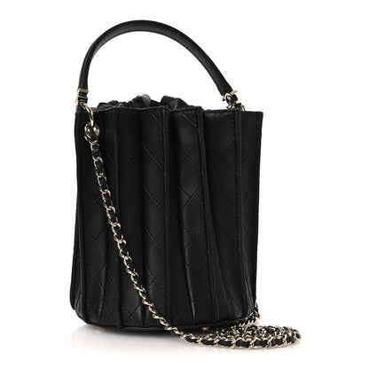 Chanel Calfskin Quilted Pleated Bucket Bag Black 3 of 10
