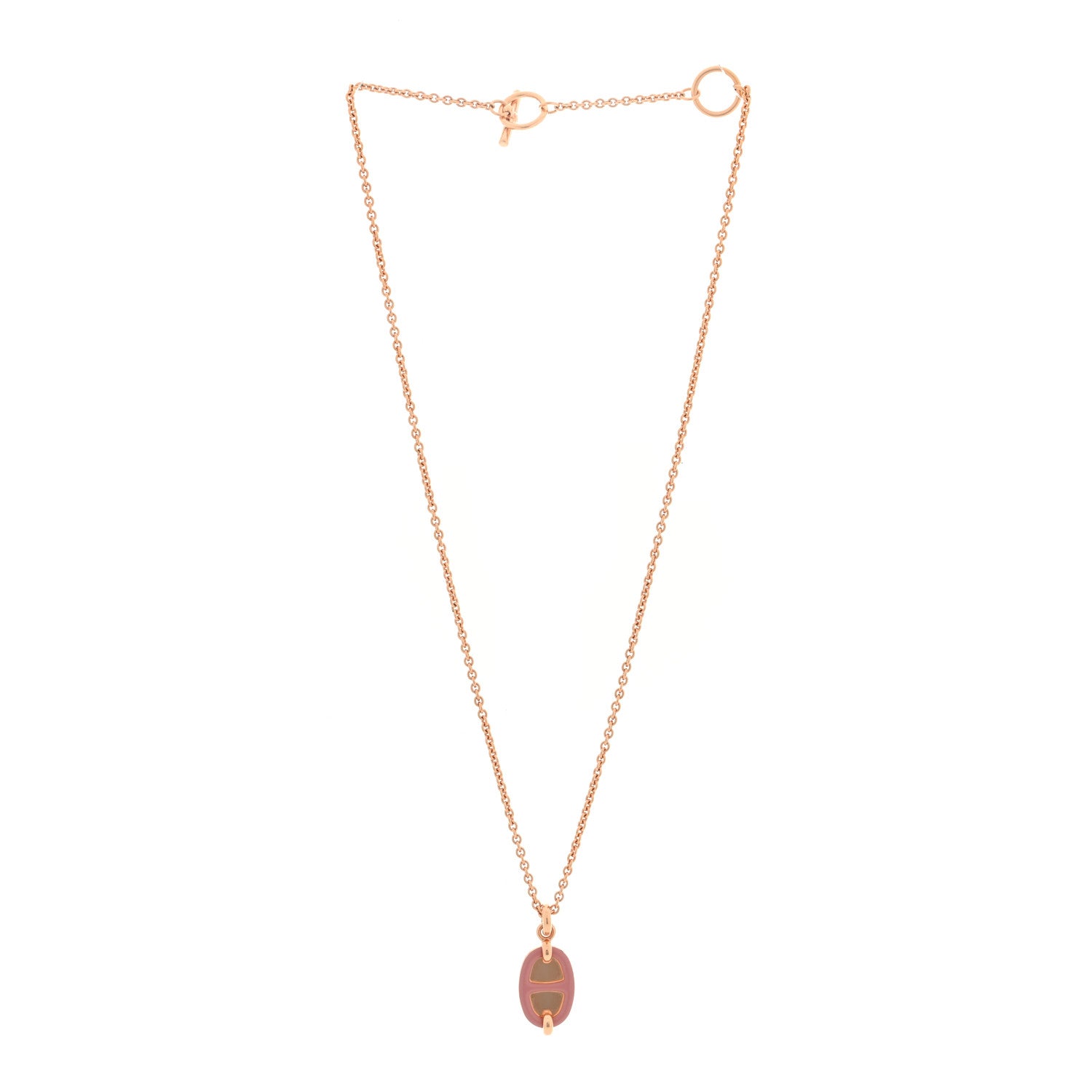 Hermes Metal Enamel Mini Maillon Pendant Necklace Rose Beaute 3 of 6
