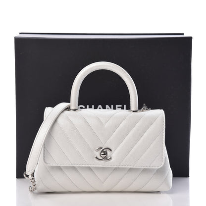 Chanel Iridescent Caviar Chevron Quilted Mini Coco Handle Flap White 11 of 11