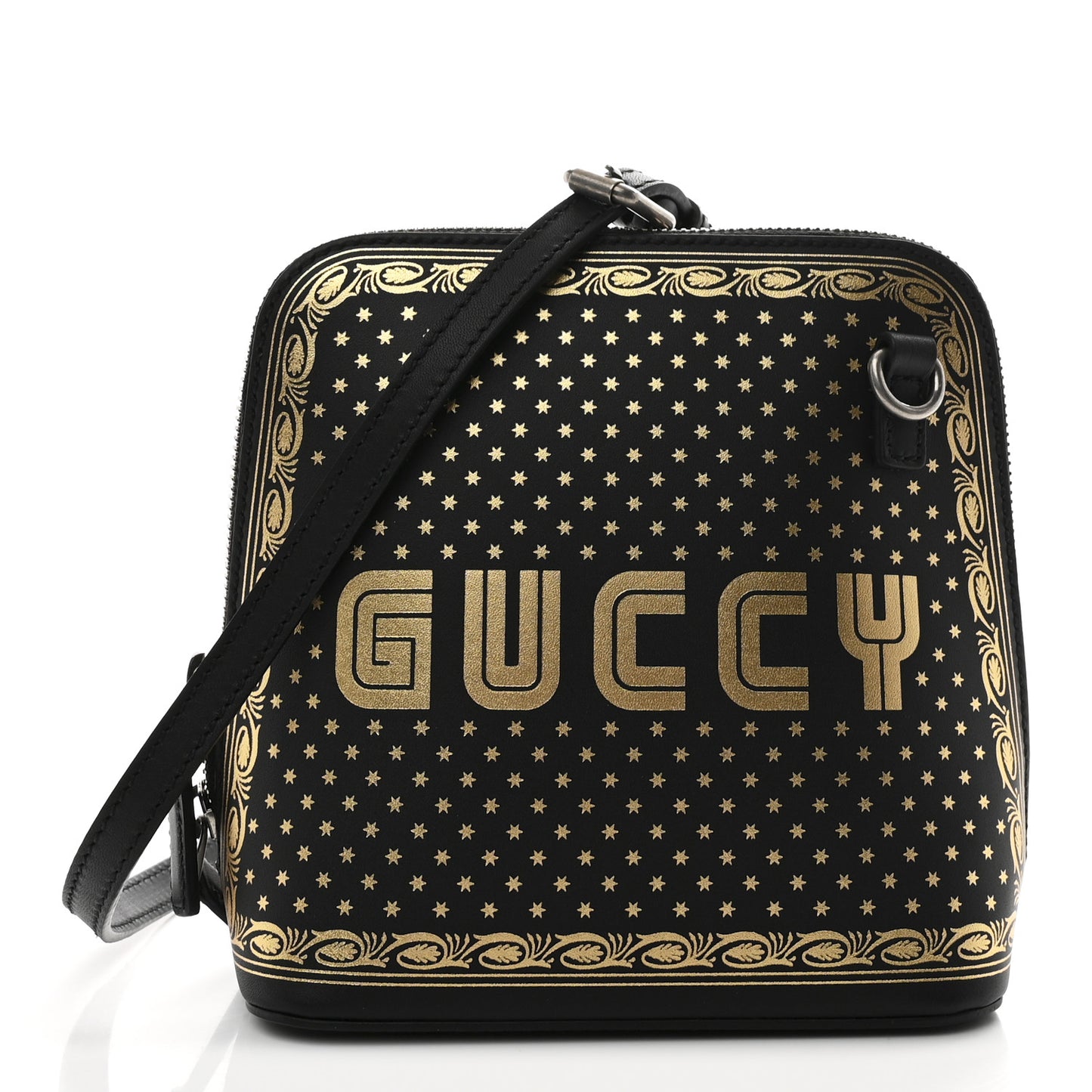 X SEGA Calfskin GUCCY Stars Mini Dome Shoulder Bag Black Gold