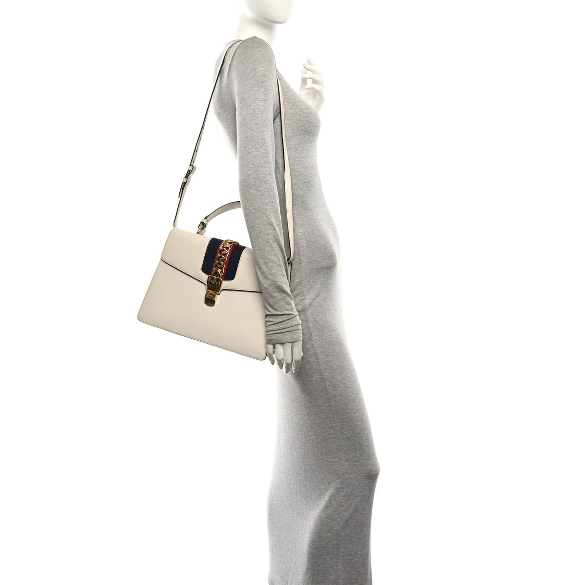 Calfskin Web Medium Sylvie Top Handle Bag White