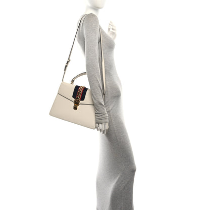 Gucci Calfskin Web Medium Sylvie Top Handle Bag White 2 of 10