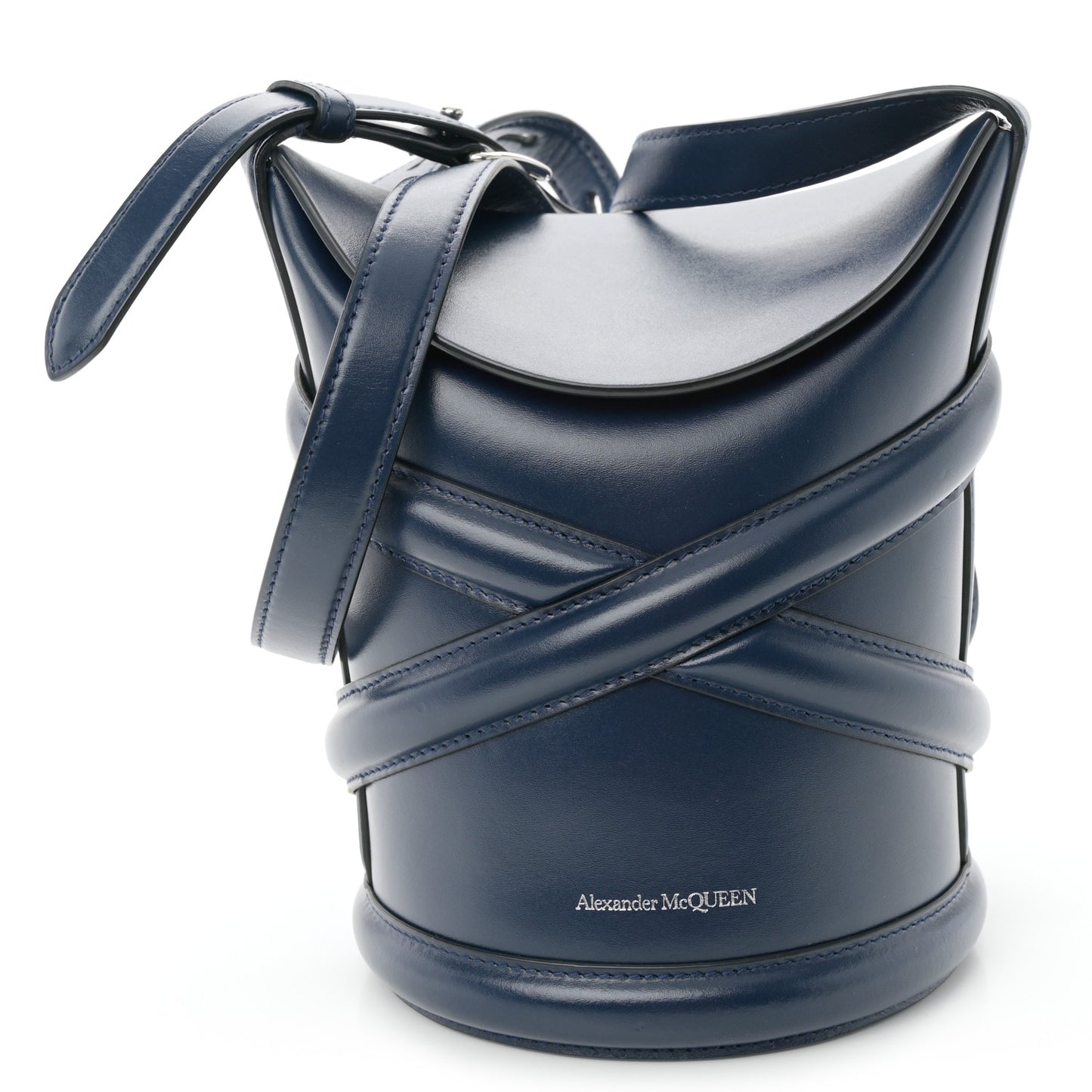 Calfskin Curve Bucket Bag Navy
