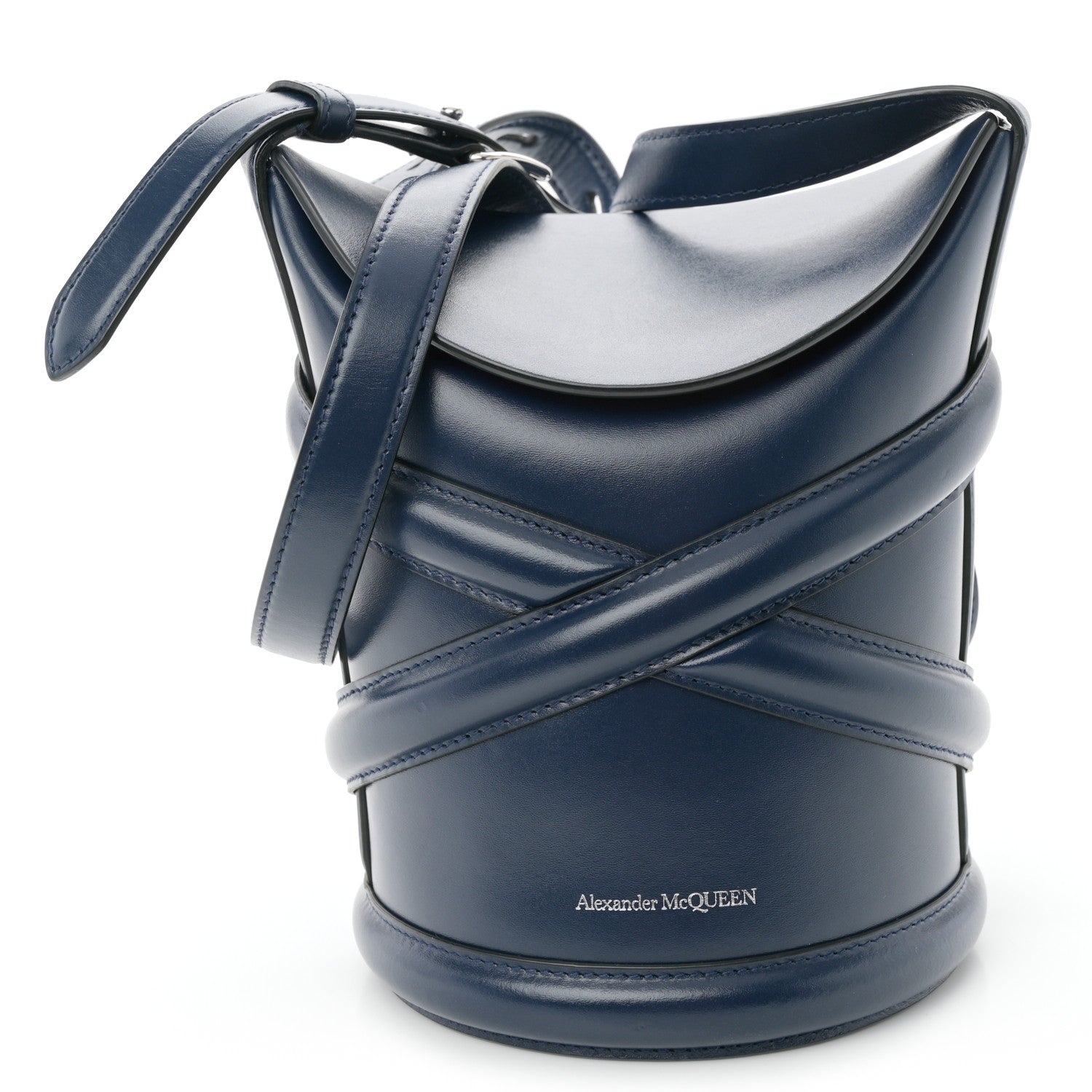 Alexander McQueen Calfskin Curve Bucket Bag Navy 1 of 10