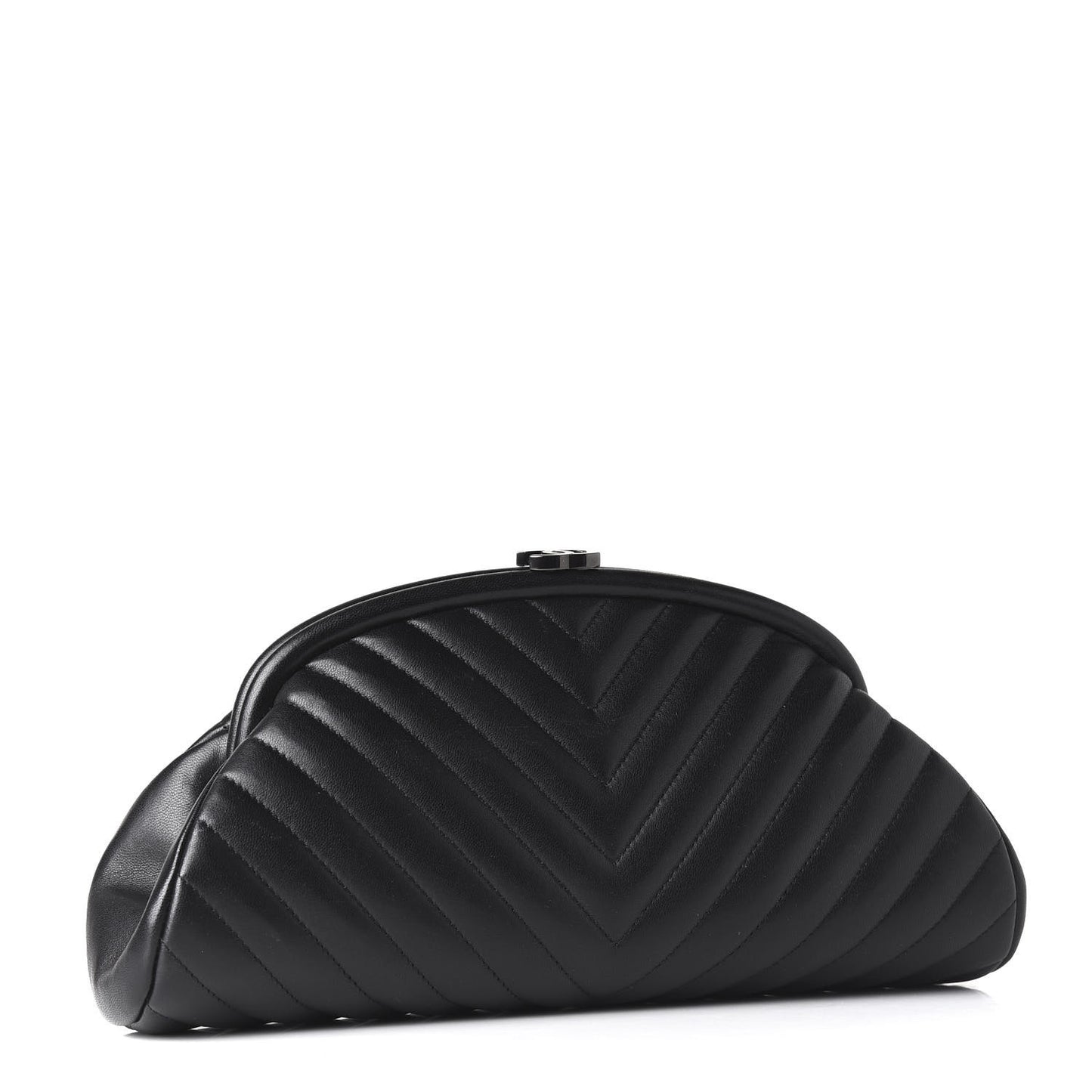 Lambskin Chevron Quilted Timeless Clutch Black