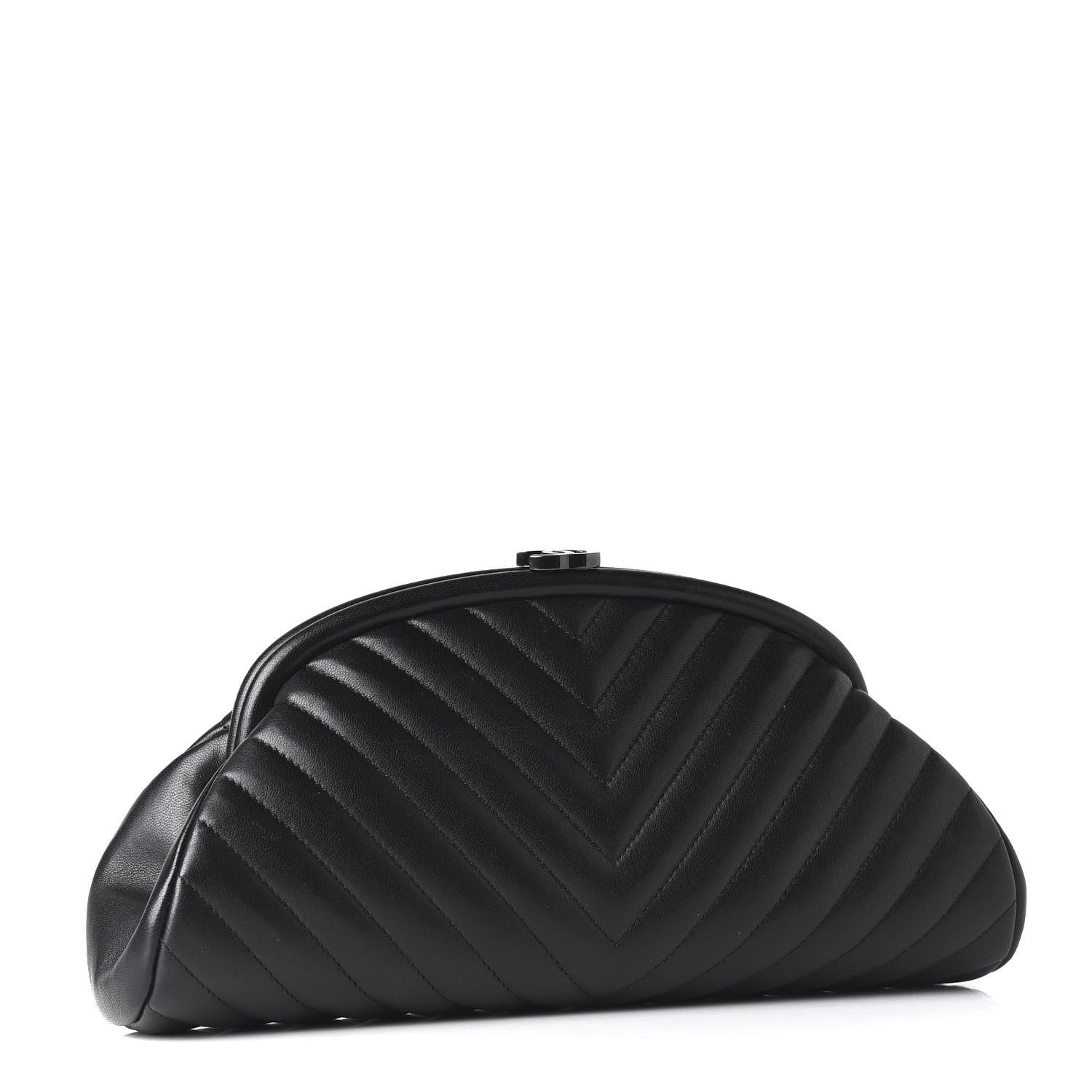 Chanel Lambskin Chevron Quilted Timeless Clutch Black 2 of 9