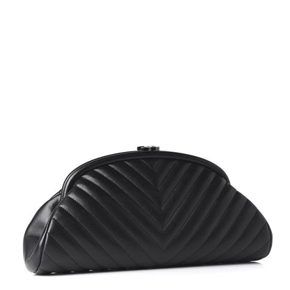 Chanel Lambskin Chevron Quilted Timeless Clutch Black 2 of 9