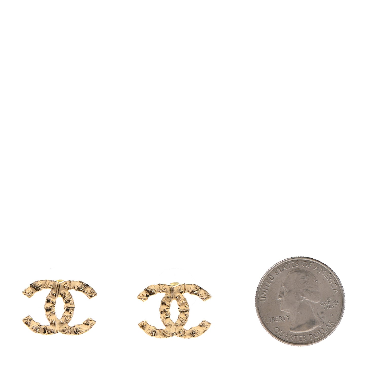 Metal Textured CC Earrings Gold