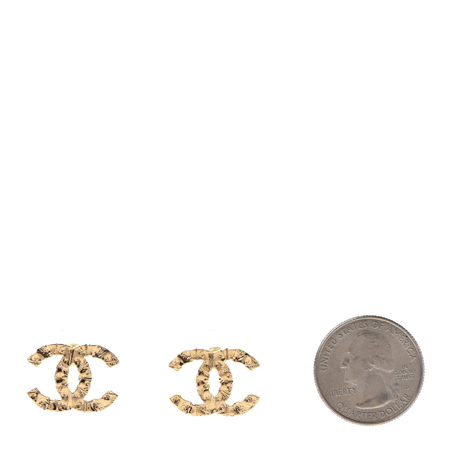 Chanel Metal Textured CC Earrings Gold 2 of 4