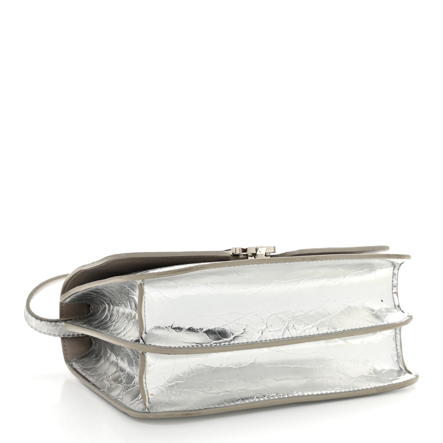 Burberry Metallic Patent Crocodile Embossed Small TB Shoulder Bag Silver 4 of 12