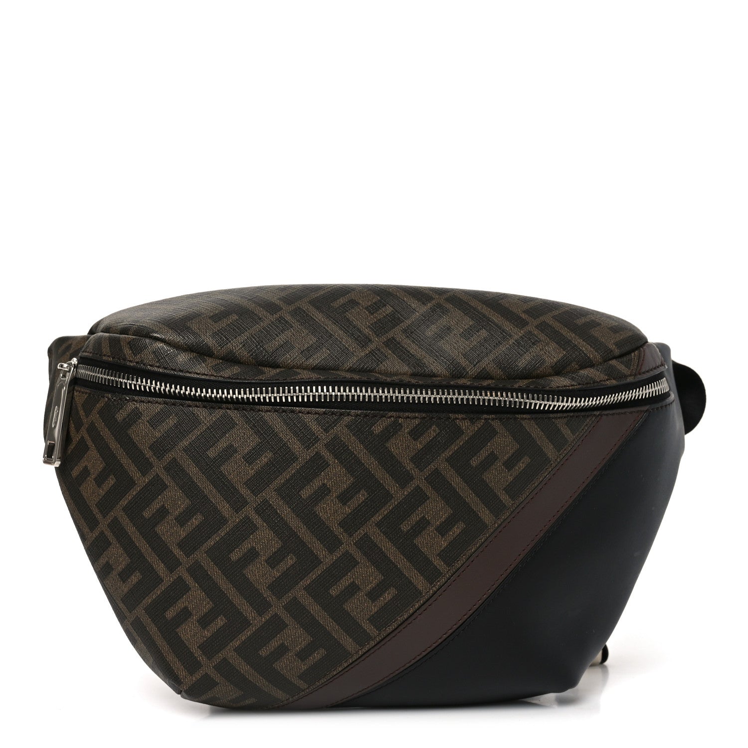 Fendi Glazed Fabric Vitello Liberty FF 1974 Diagonal Belt Bag Tobacco Moresco Black 1 of 8