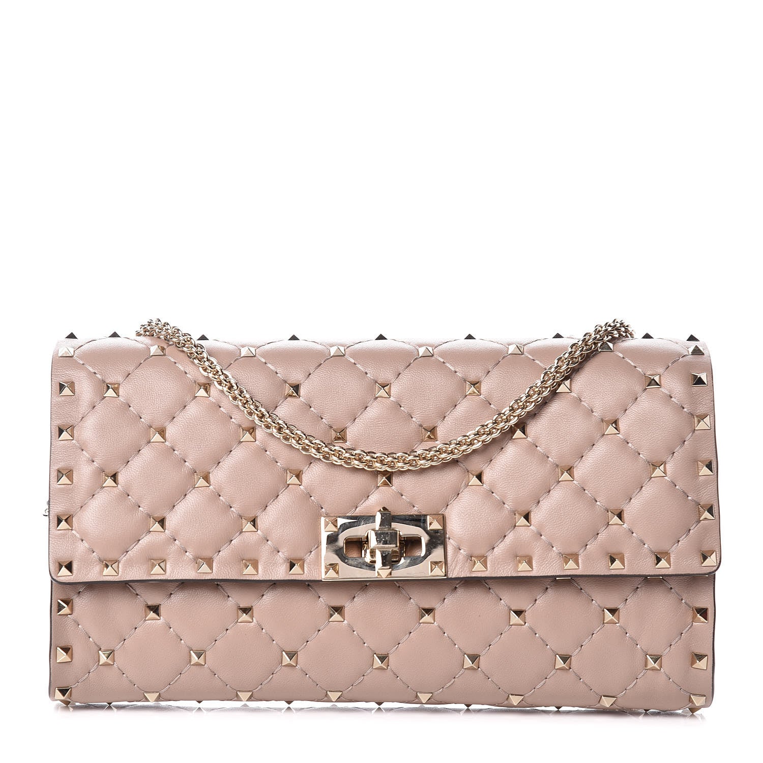 Valentino Garavani Lambskin Rockstud Spike Wallet on Chain Poudre 1 of 11