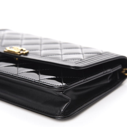 Chanel Patent Calfskin Quilted Boy Wallet On Chain WOC Black 7 of 12