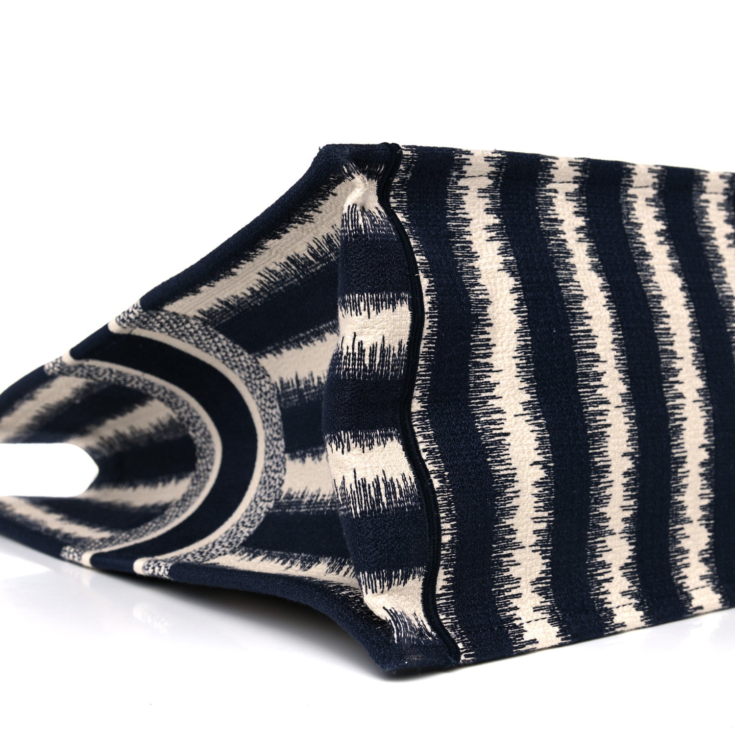 Christian Dior Canvas Embroidered Large Striped Book Tote Navy 6 of 13