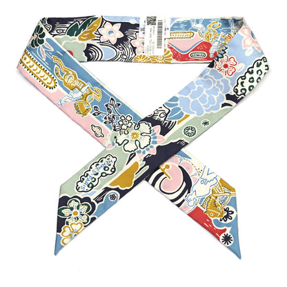 Hermes Silk Bingata Twilly Bleu Ciel Vert Rose 1 of 4