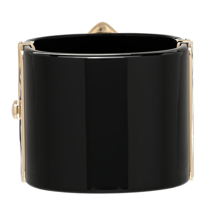 Chanel Resin Pearl Enamel CC Cuff Bracelet Black Pearly White Gold 3 of 5