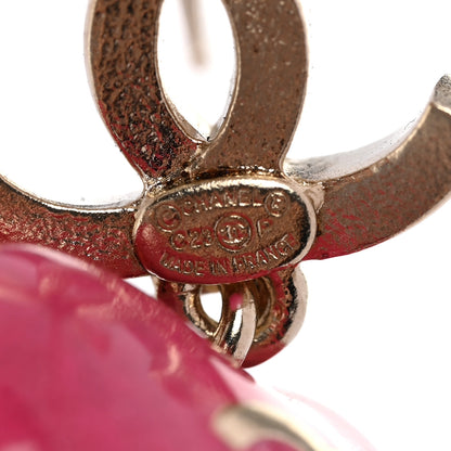 Chanel Crystal CC Resin Heart Drop Earrings Pink Gold 4 of 5