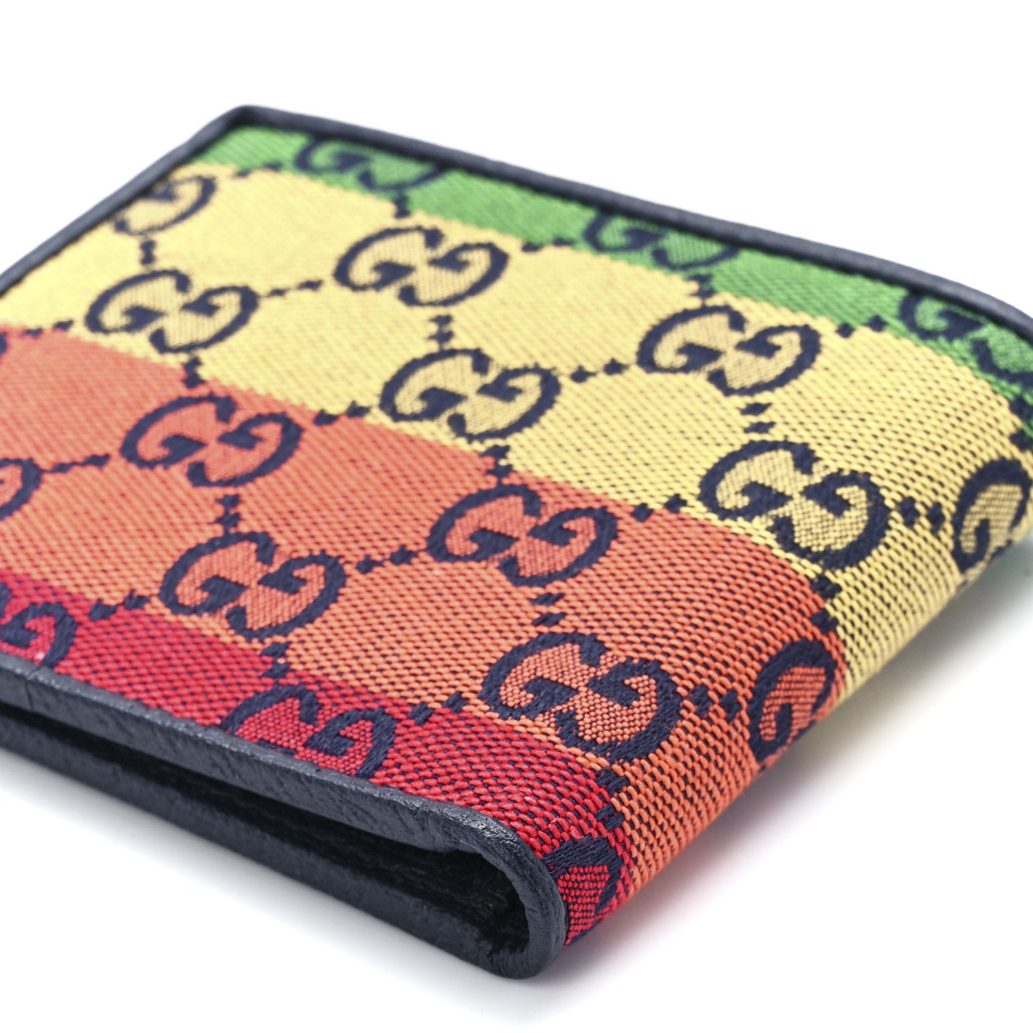 Gucci Monogram Multicolor Textured Calfskin Retro Interlocking G Bi-Fold Wallet Blue Rainbow 11 of 12