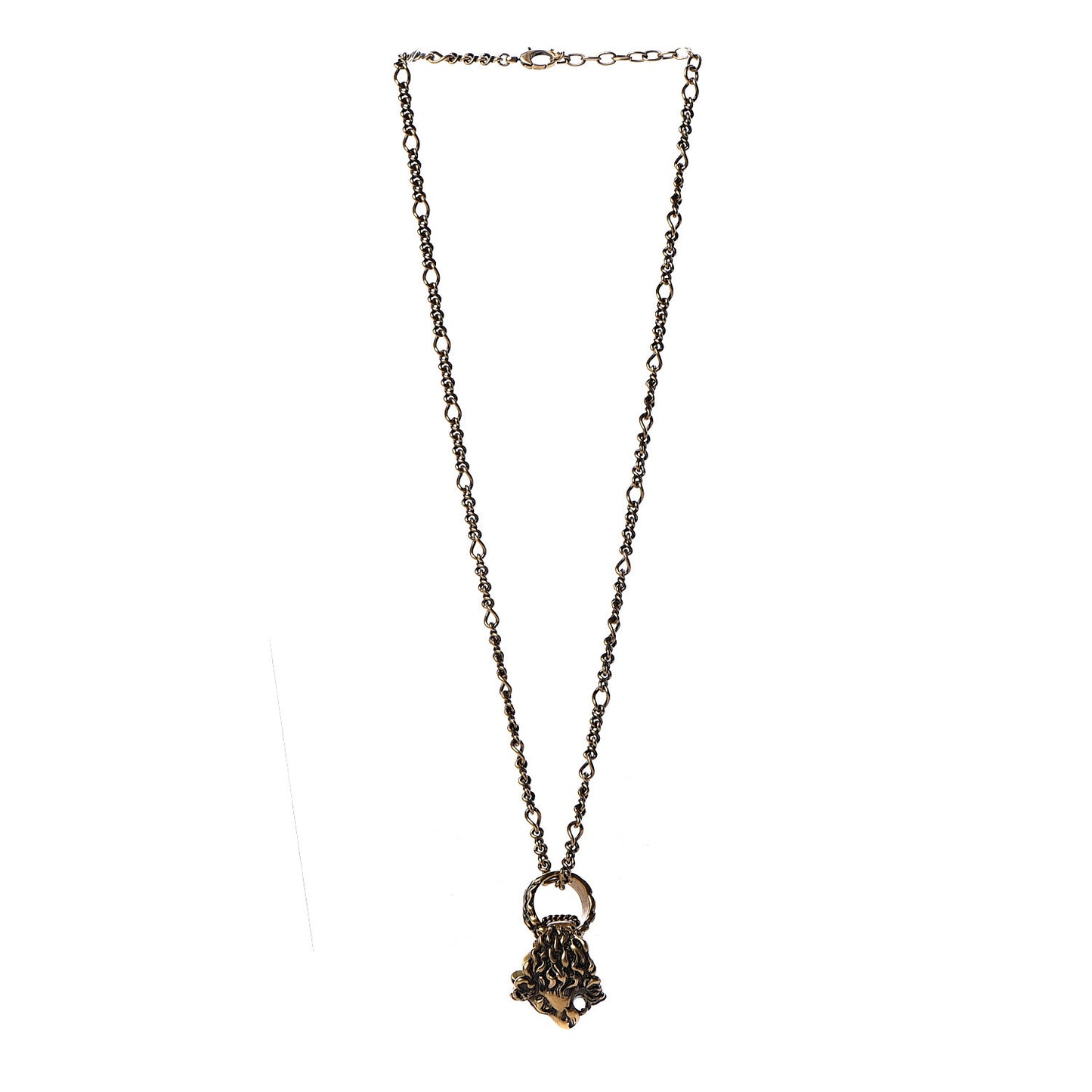 Metal Lion Head Ring Necklace Aged Gold