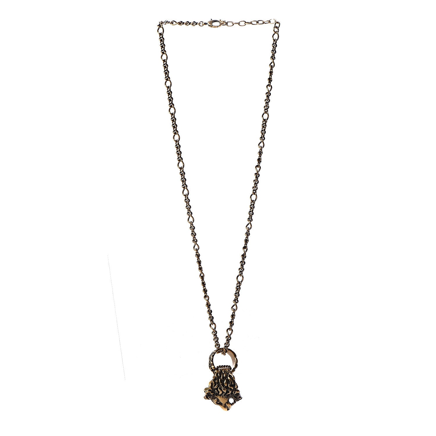 Gucci Metal Lion Head Ring Necklace Aged Gold 3 of 6