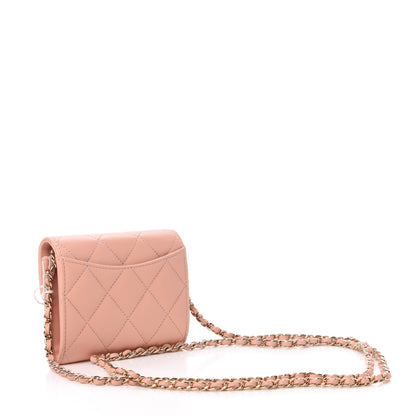 Chanel Lambskin Quilted Flap Card Holder On Chain Light Pink 3 of 12