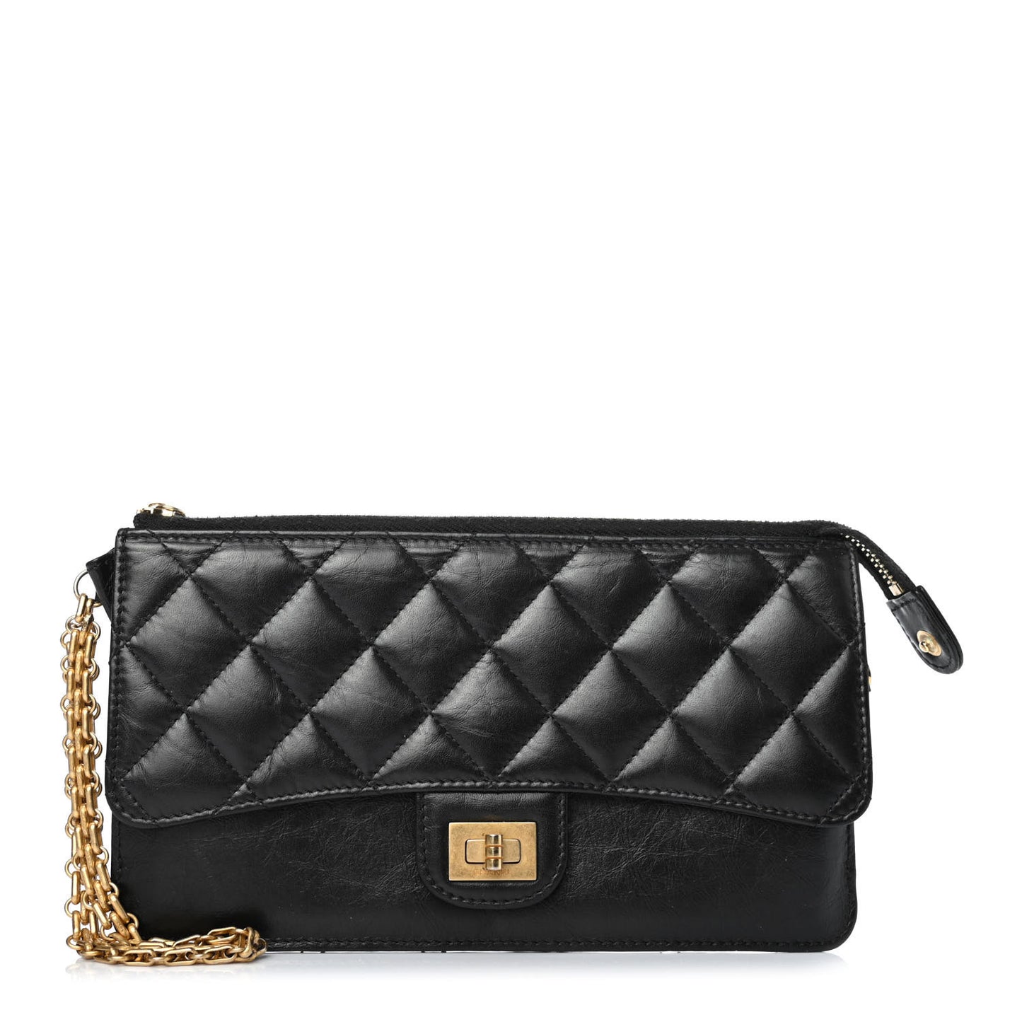 Aged Calfskin Quilted 2.55 Reissue Pouch With Chain Handle Black