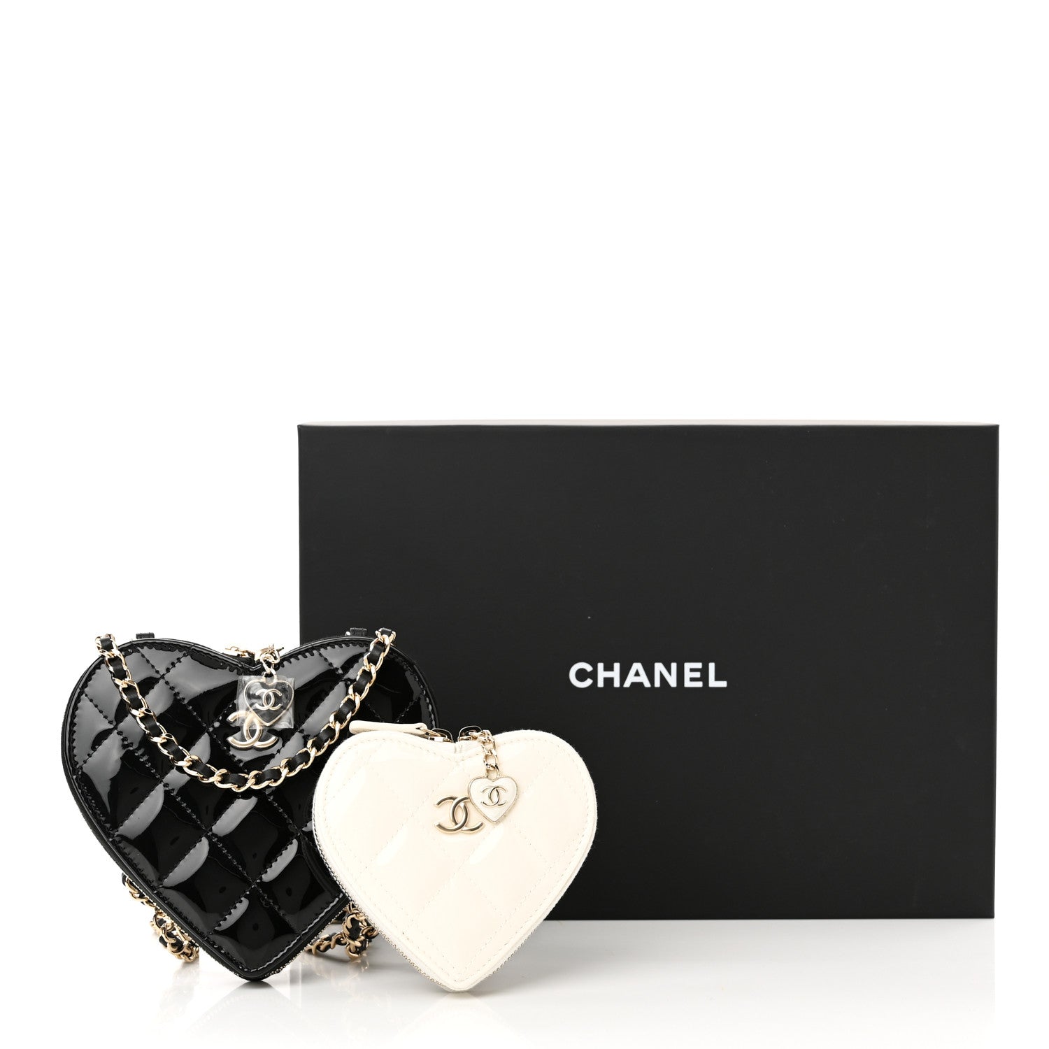 Chanel Patent Calfskin Resin Quilted CC Heart Clutch With Chain Black 17 of 17